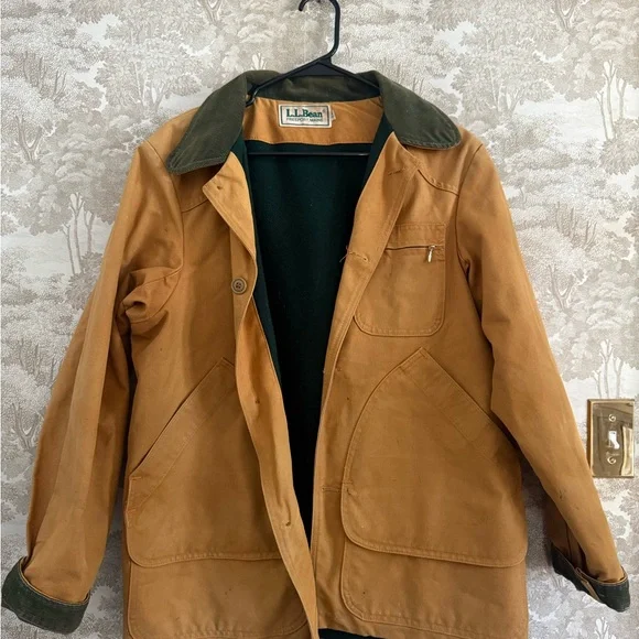 Vintage L.L. Bean Men's Brown Field Jacket with Green Collar - Picture 1 of 6